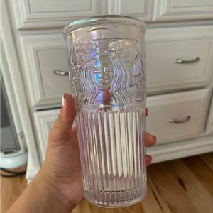Starbucks iridescent glass tumbler Venus focus